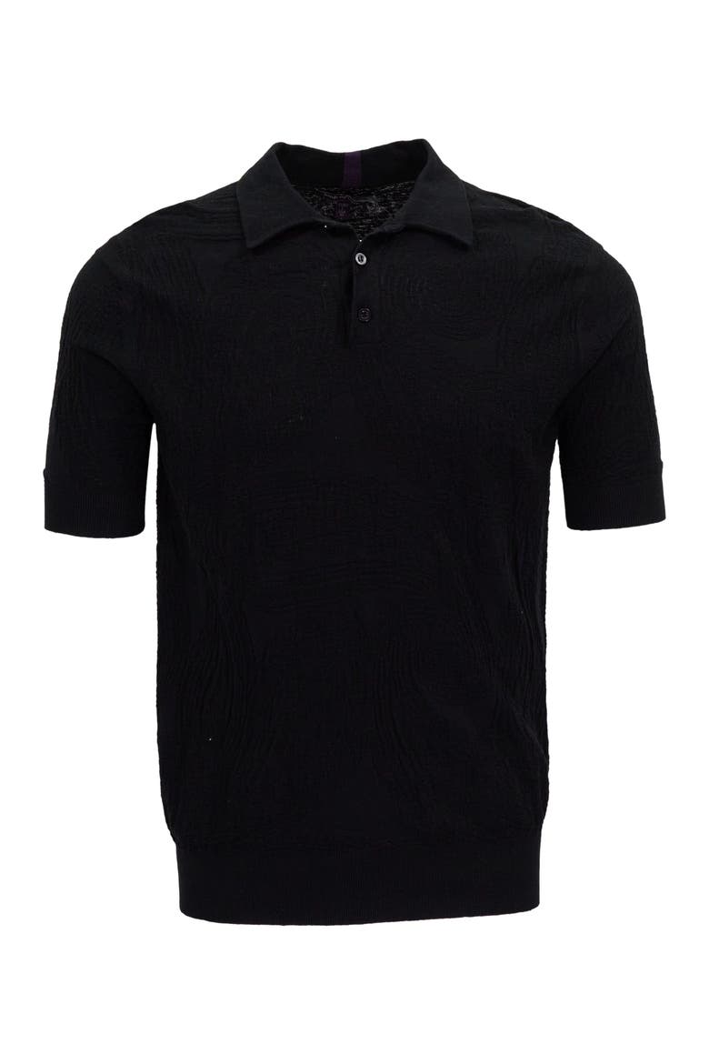 Mens Jacquard Linen Cotton Polo, Alternate, color, Black