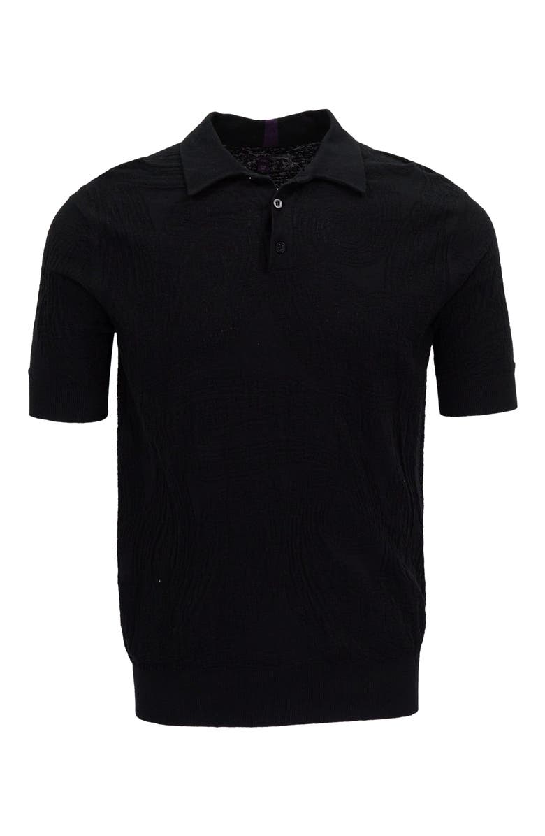 Lords of Harlech Mens Jacquard Linen Cotton Polo, Alternate, color, Black