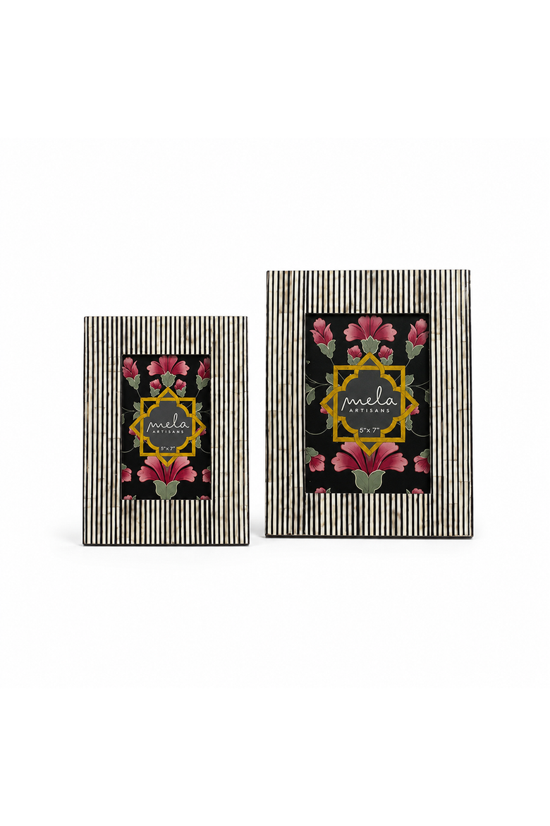 Pinstripe Photo Frame Gift Box Set, Alternate, color, Black/Grey Pinstripe