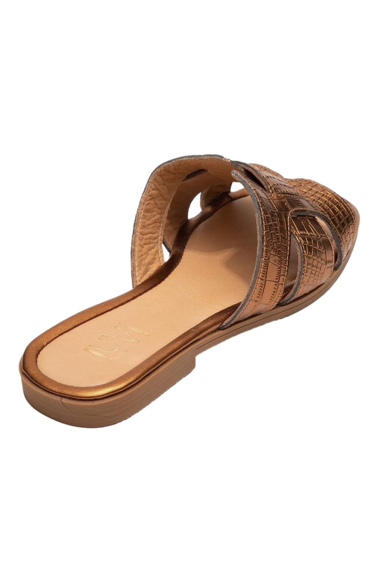Notre Leather Flat Sandals, Alternate, color, Bronze Leather