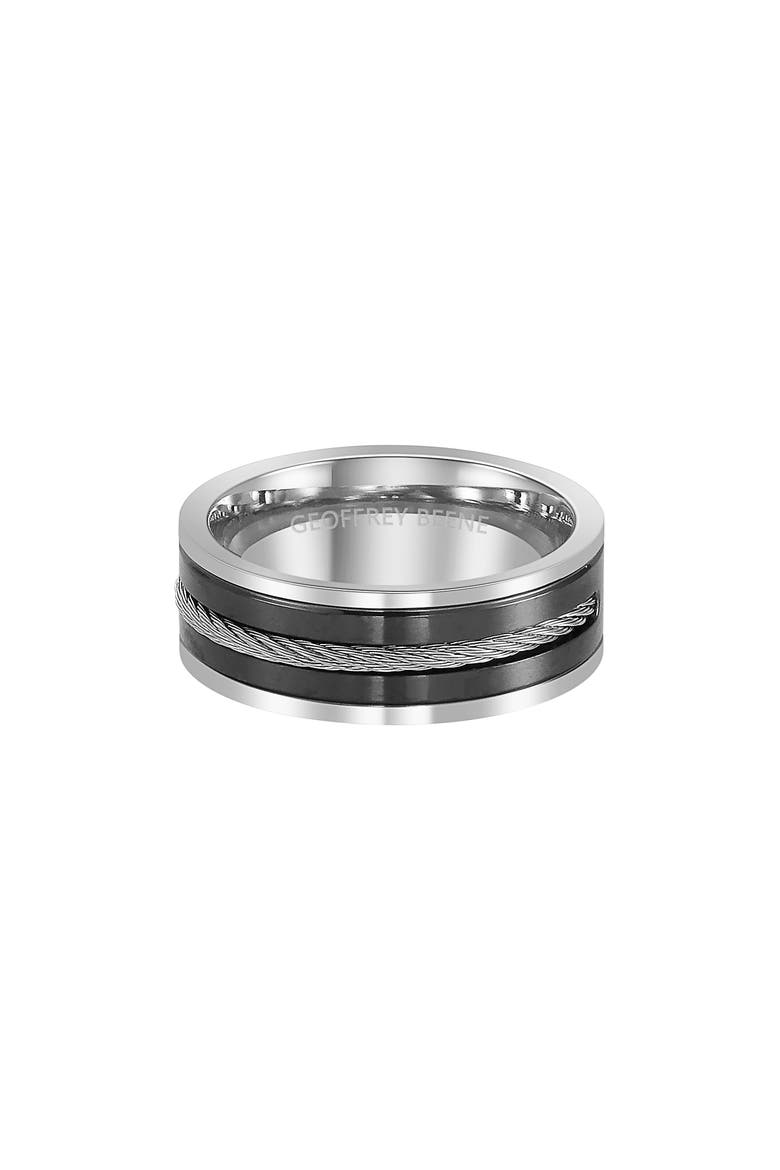 Men's Stainless Steel Inset Wire Band Ring, Alternate, color, BLACK