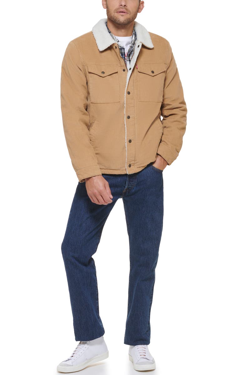 Levi's<sup>®</sup> Corduroy Faux Shearling Lined Trucker Jacket, Alternate, color, Tan