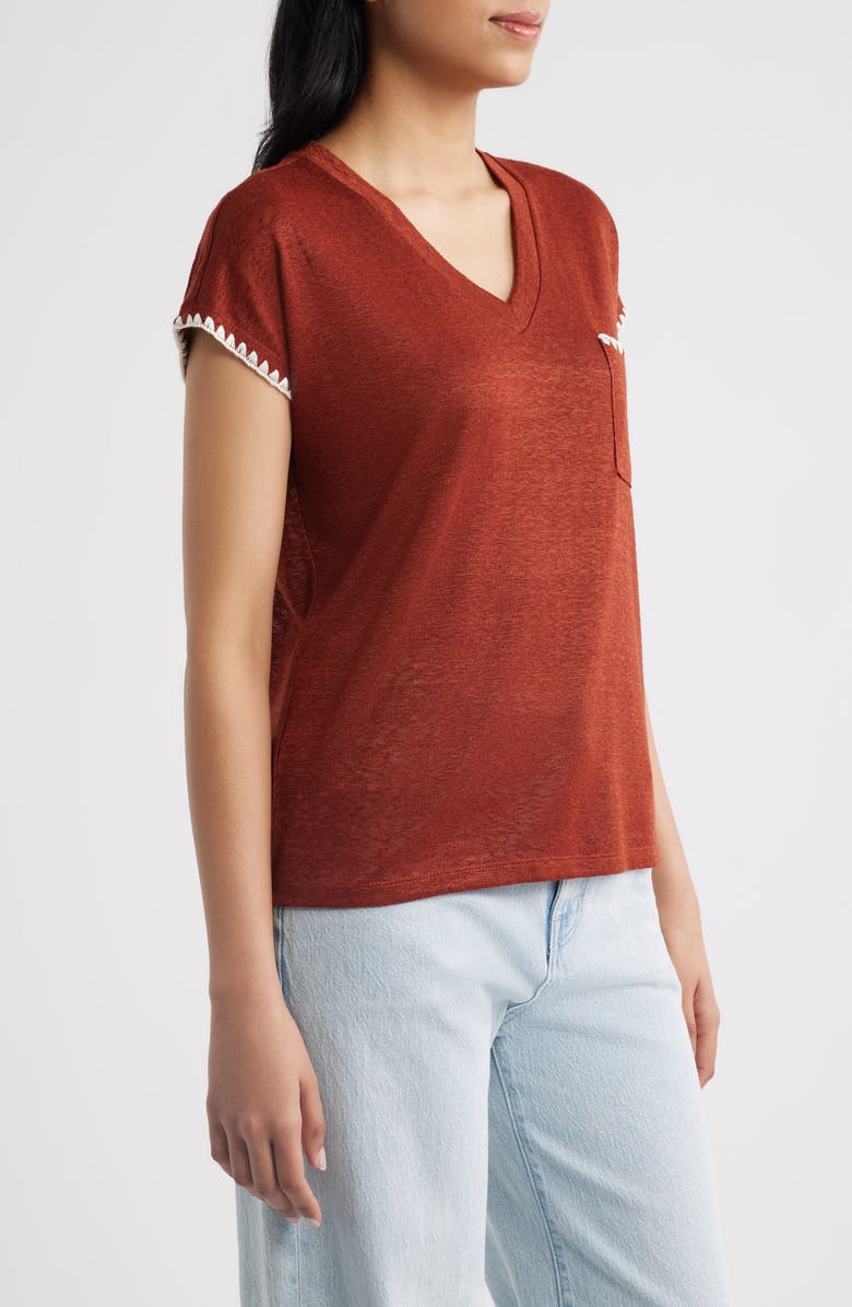 Bobeau Whipstitch Pocket T-Shirt, Alternate, color, Brandy Brown/ Natural