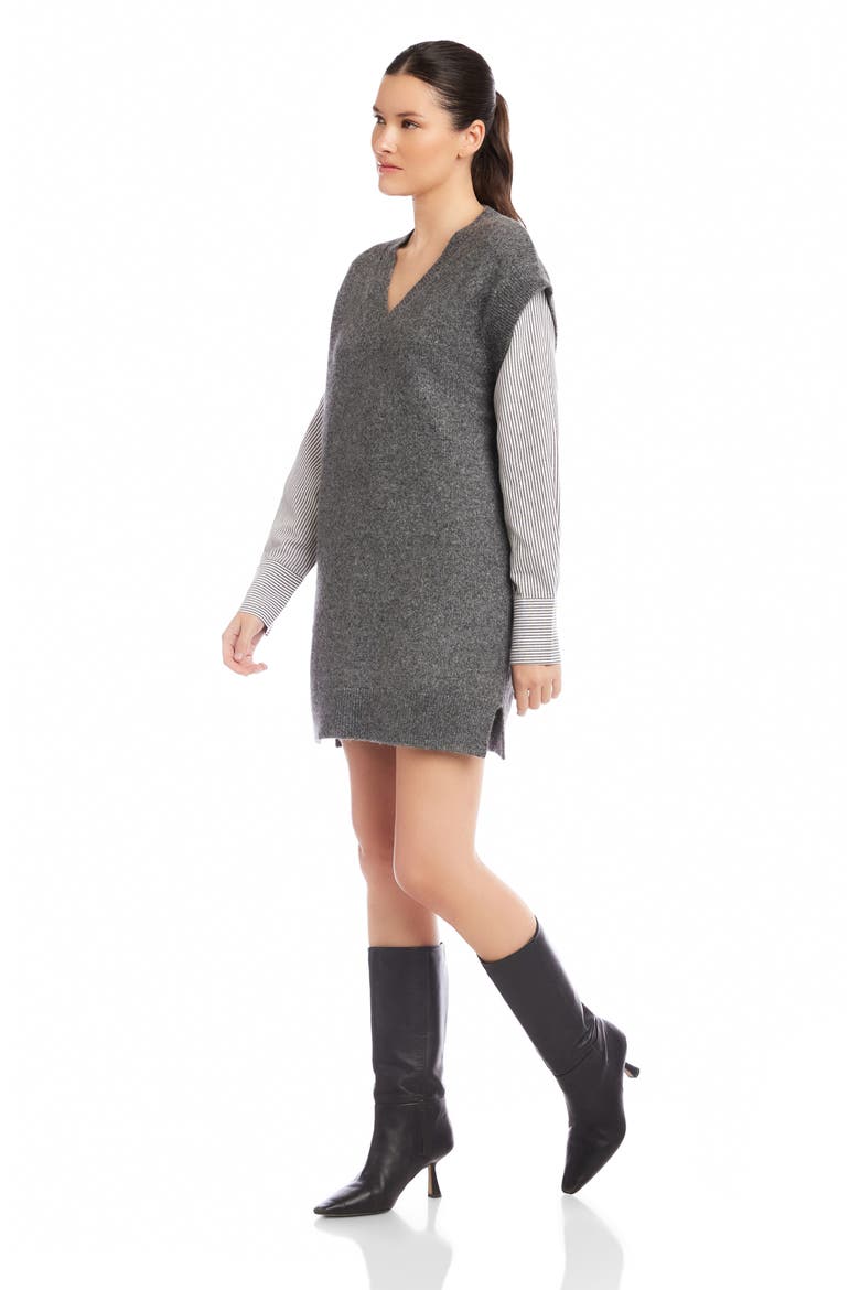 Sally Long Sleeve Mixed Media Dress, Alternate, color, DARK HEATHER GREY