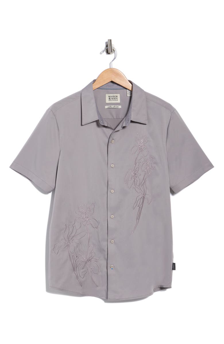 Scotch & Soda Floral Embroidered Short Sleeve Button-Up Shirt, Alternate, color,