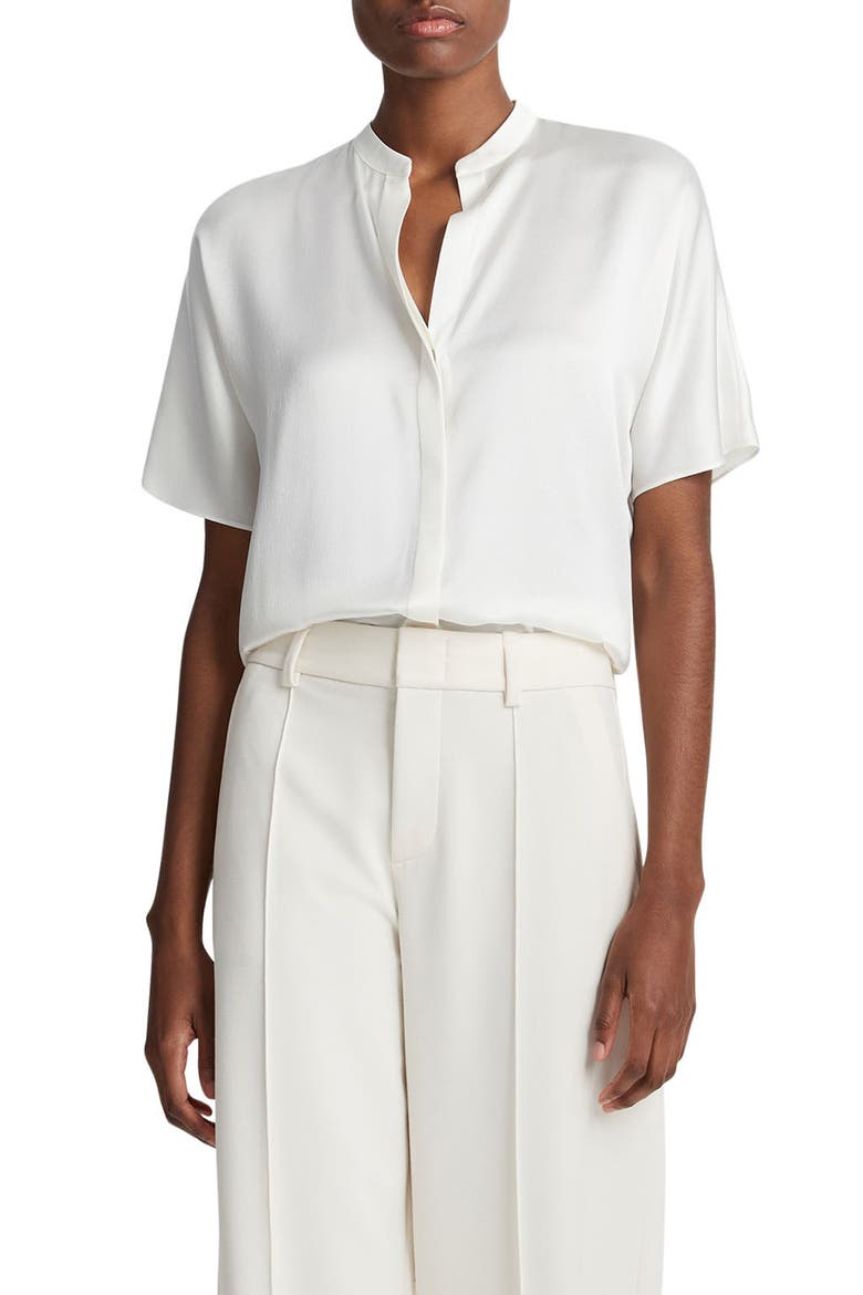 Dolman Sleeve Silk Button-Up Shirt, Main, color, OFF WHITE