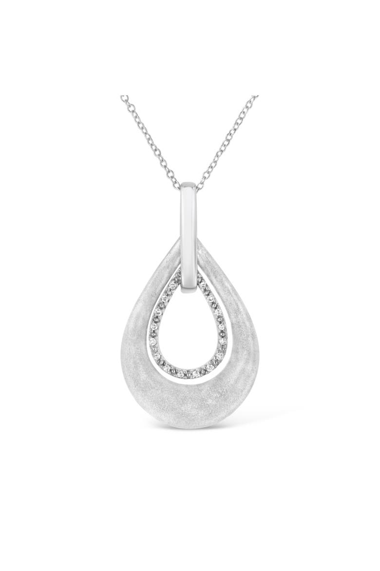 Silver Prong-Set Diamond Accent Fashion Double Drop Design Pendant Necklace, Main, color, White