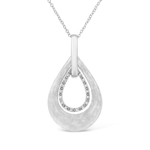 Silver Prong-Set Diamond Accent Fashion Double Drop Design Pendant Necklace
