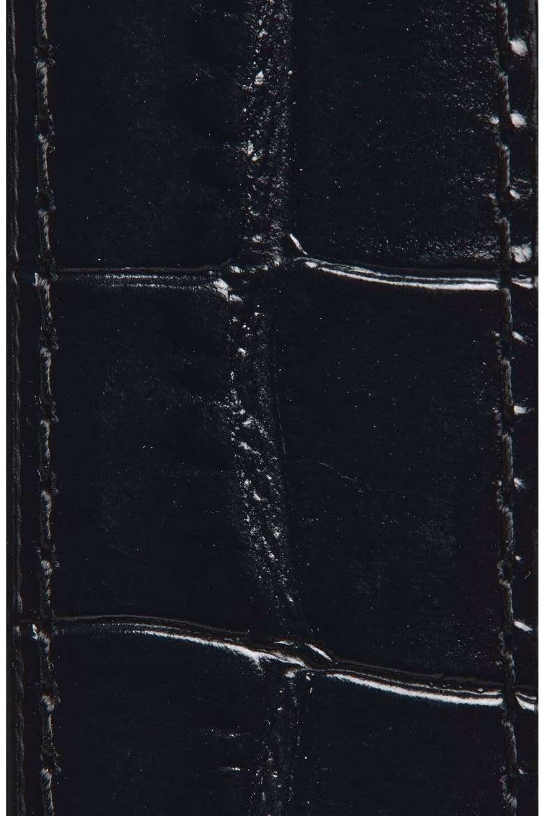 Slim Croc Embossed Leather Belt, Alternate, color, BLACK