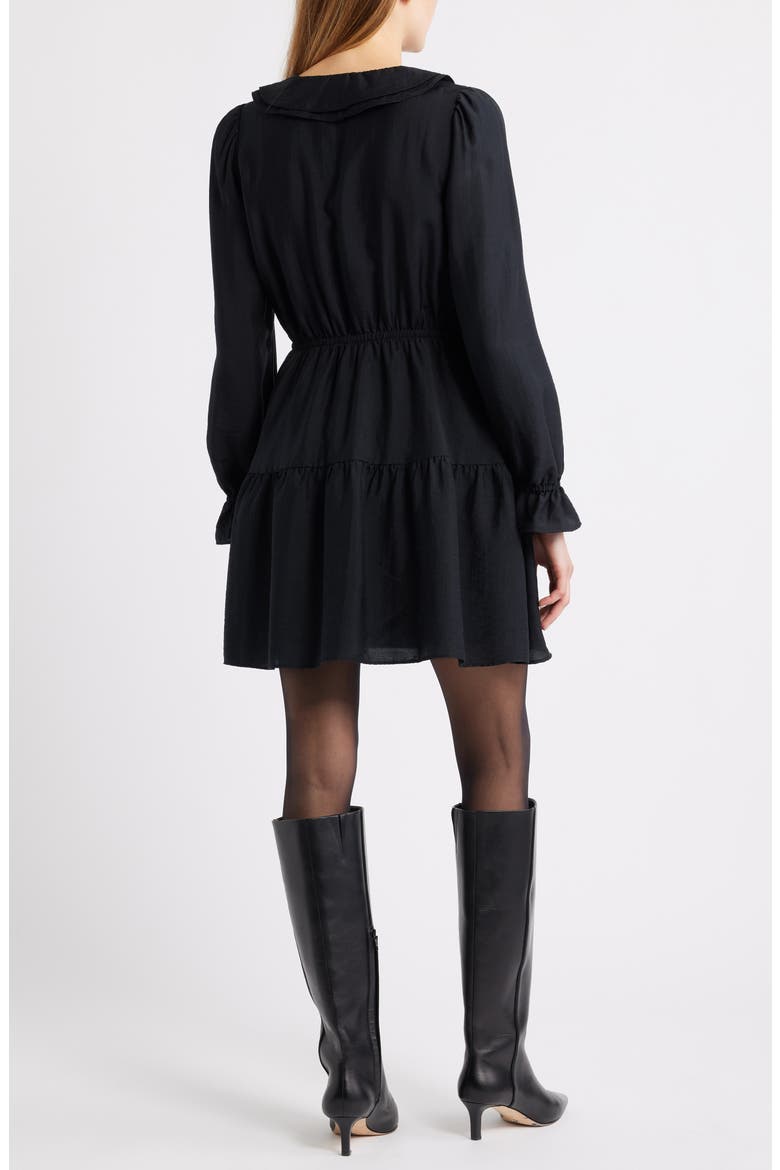 Ruffle Long Sleeve Tiered Minidress, Alternate, color, BLACK