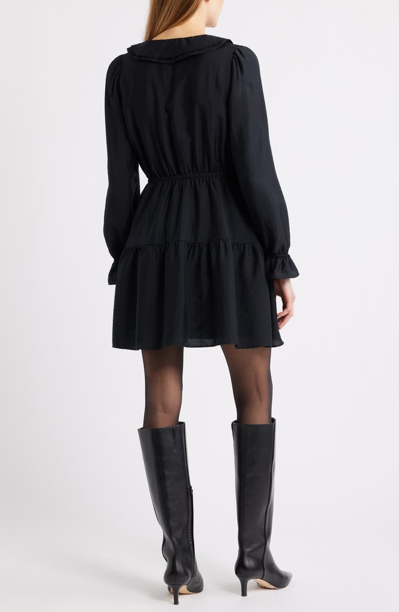Caslon<sup>®</sup> Ruffle Long Sleeve Tiered Minidress, Alternate, color, Black