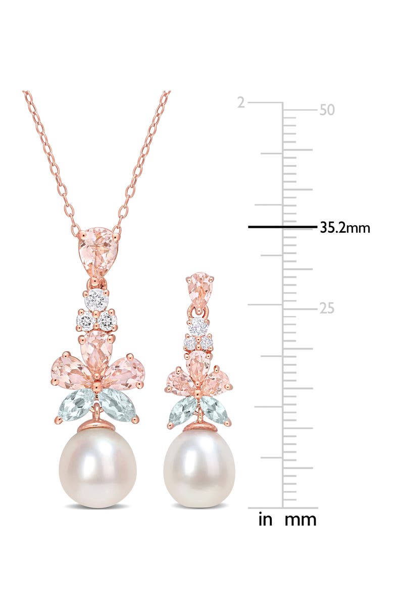 Cultured Freshwater Pearl & Semiprecious Stone Earrings & Necklace Set, Alternate, color, ROSE GOLD/ PEARL