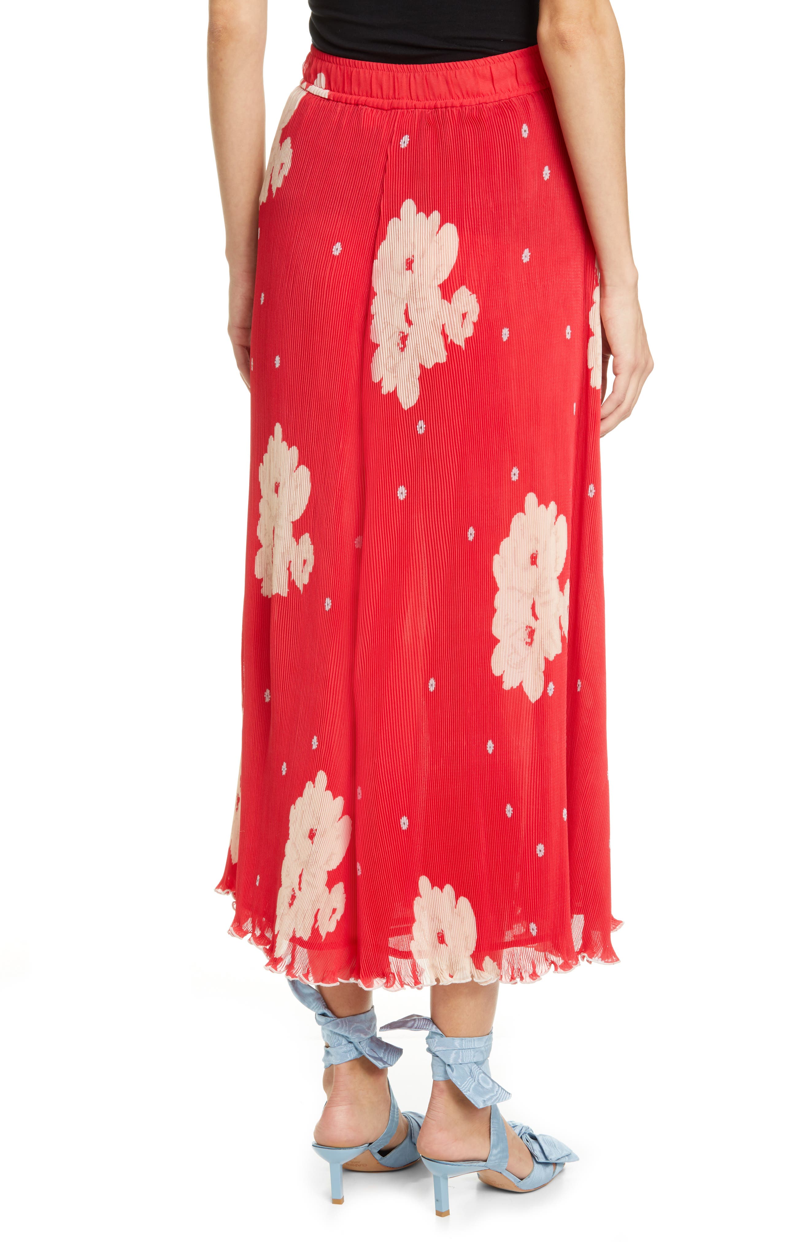 Ganni Floral Plissé Pleated Georgette Skirt (Women) | Nordstrom