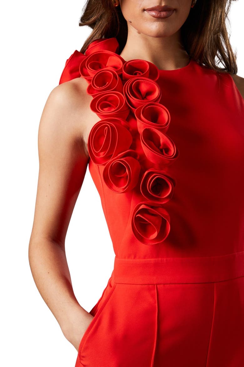 Corsage Detail Pleated Jumpsuit, Alternate, color, Poppy