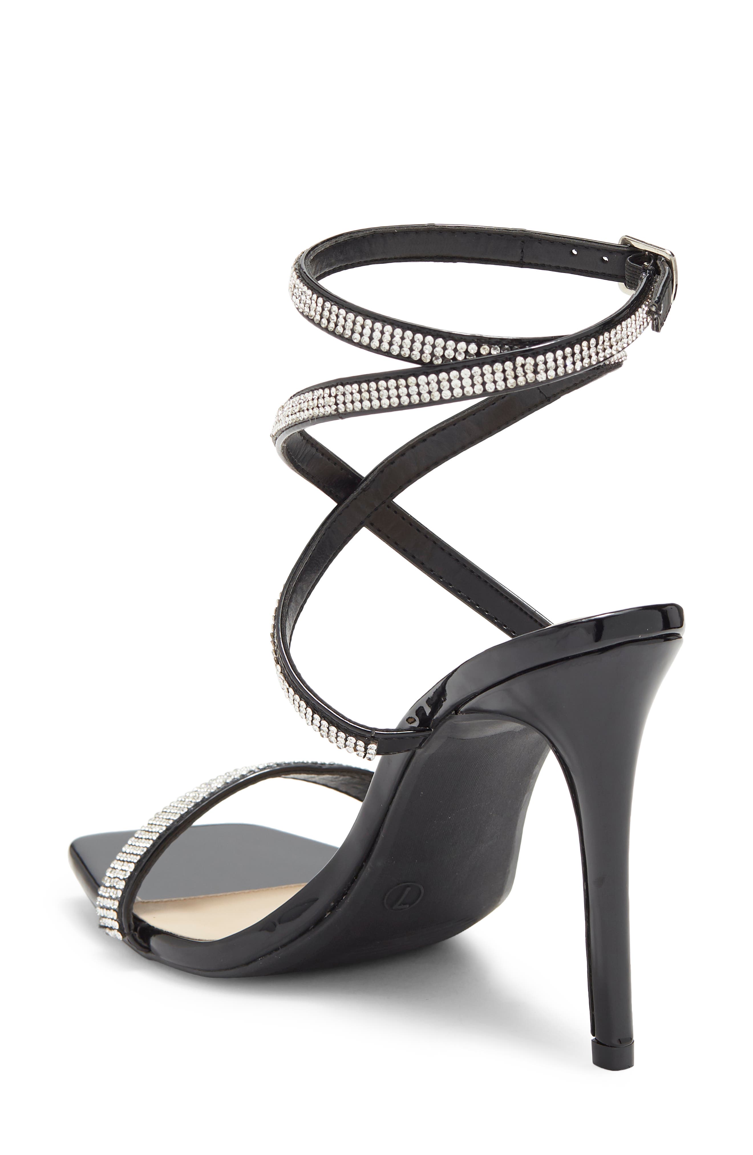 WILD DIVA LOUNGE Crystal Embellished Crisscross Slim Heel Sandal, Alternate, color, 