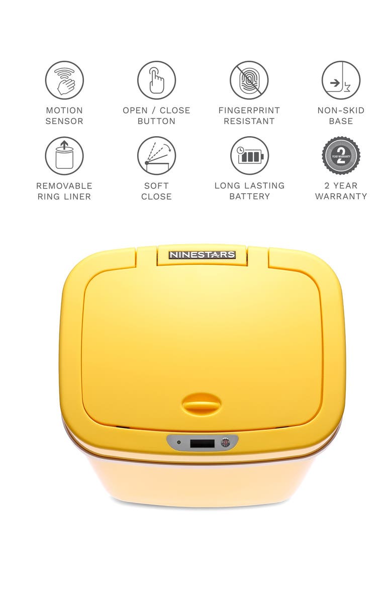 NINESTARS Yellow Motion Sensor Trash Can - 12 liters, Alternate, color,