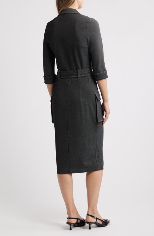 Black Halo Iria Tie Belt Denim Sheath Dress In Denim Daze
