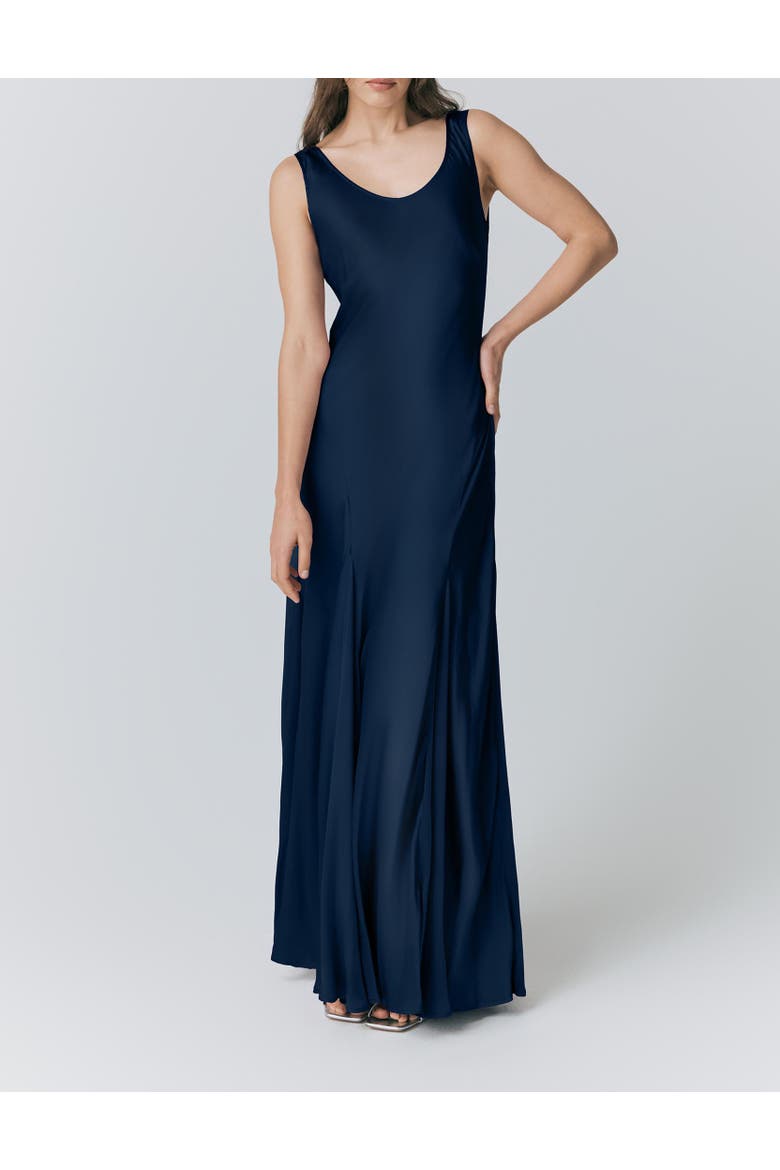 Willow Satin Maxi Sip Dress, Alternate, color, Navy