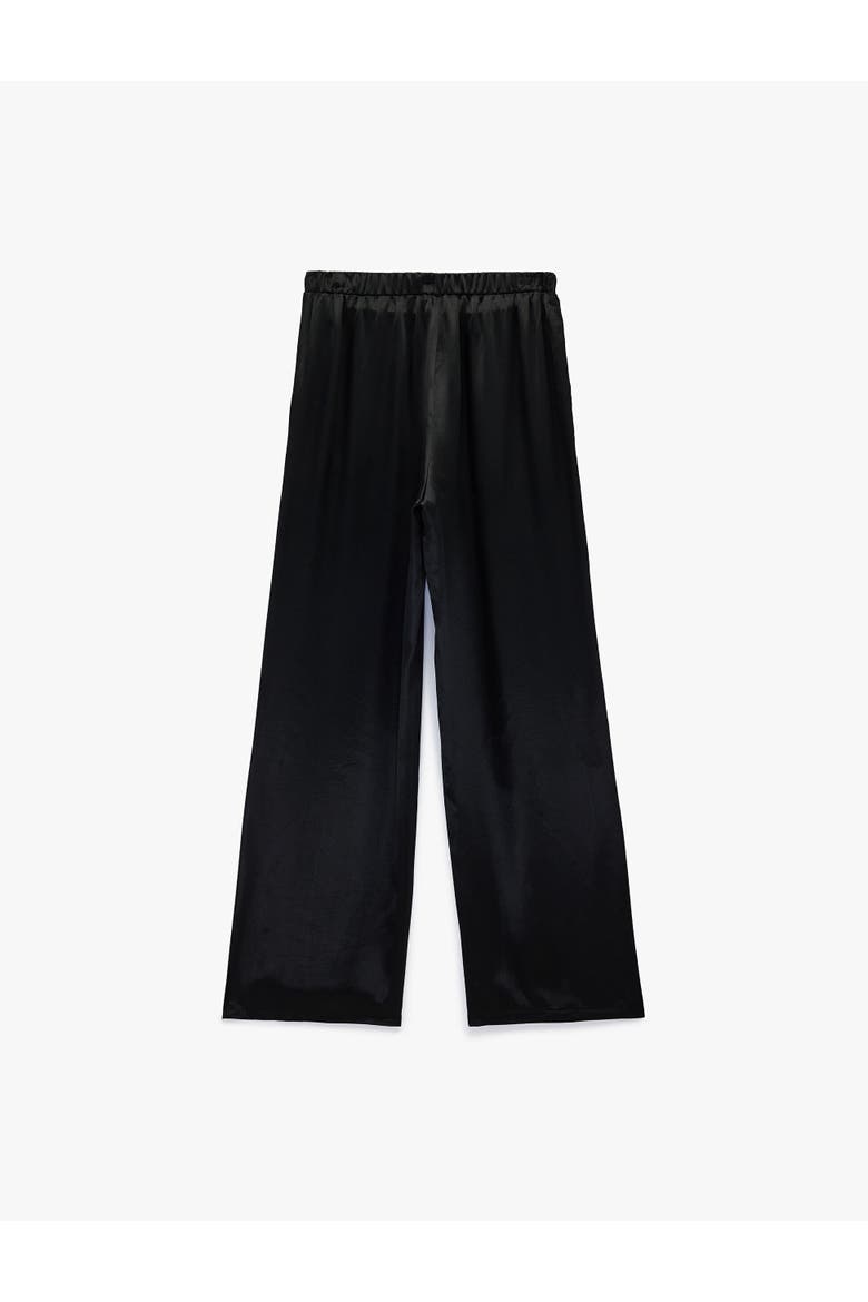 Wide Leg Satin Trousers with Elastic Waist, Alternate, color, BLACK