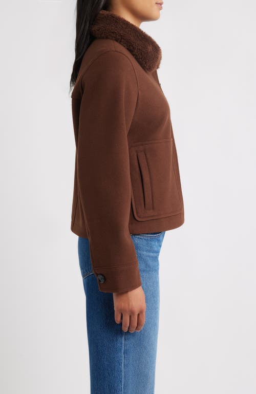 Sam Edelman Faux Fur Collar Zip-up Jacket In Brown