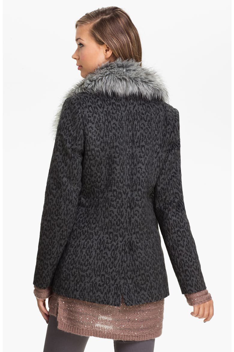 Faux Fur Lapel Leopard Print Coat, Alternate, color, LEOPARD BLEND BLACK