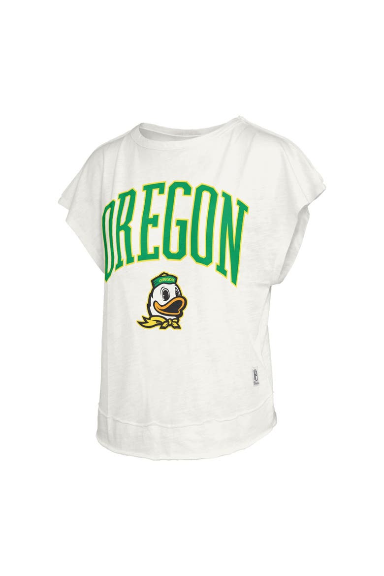 Women's Pressbox  White Oregon Ducks Nelson Movement Open Back Slub T-Shirt, Alternate, color, White