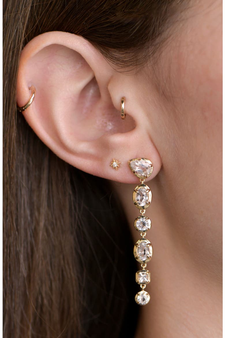 Mélia Linear Drop Earrings, Alternate, color, 14K YELLOW GOLD/ CLEAR TOPAZ