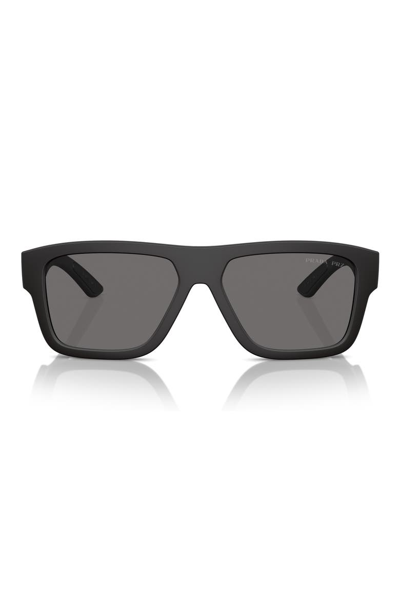 56mm Polarized Square Sunglasses, Main, color, BLACK RUBBER