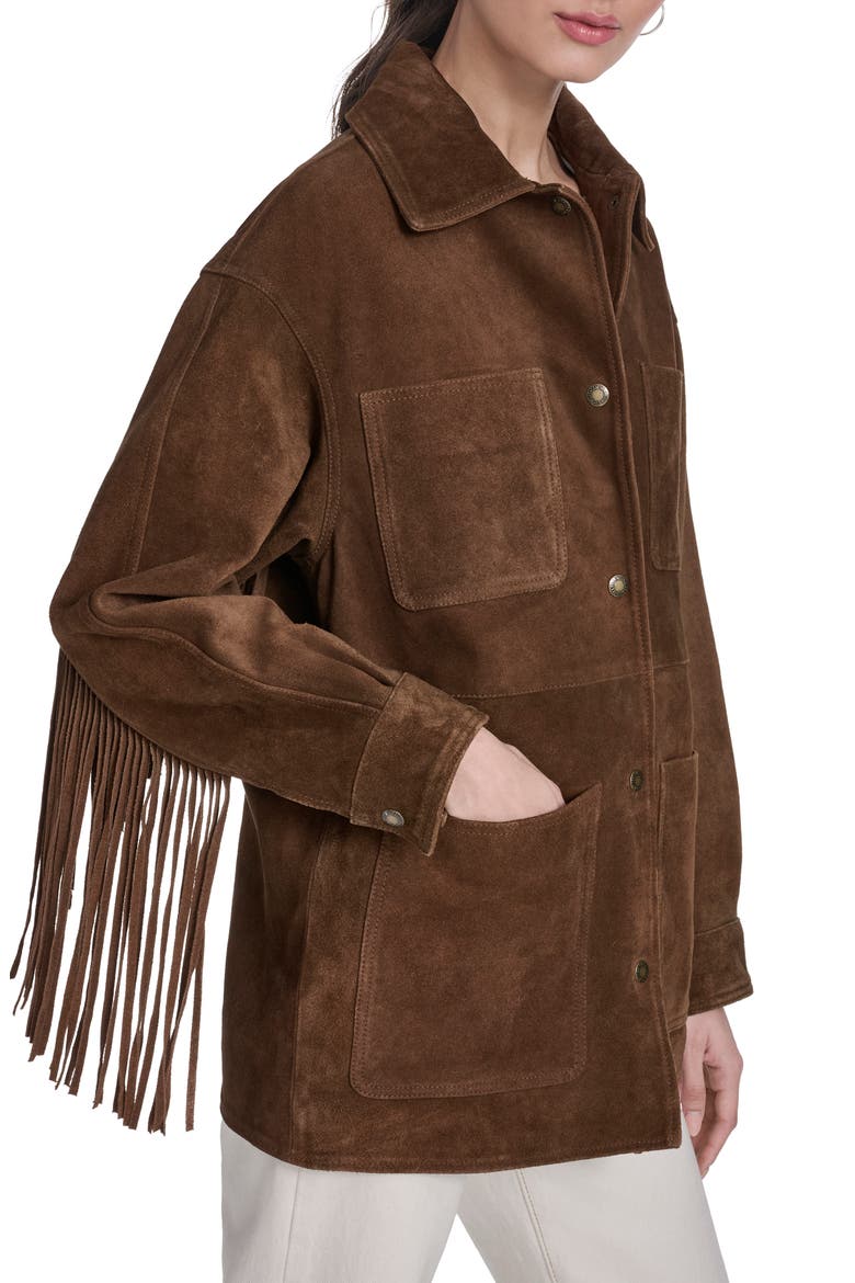 Fringe Suede Jacket, Alternate, color, MAPLE