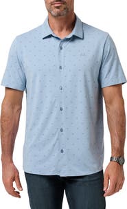 TravisMathew Comfortknit Geo Short Sleeve Button-Up Shirt