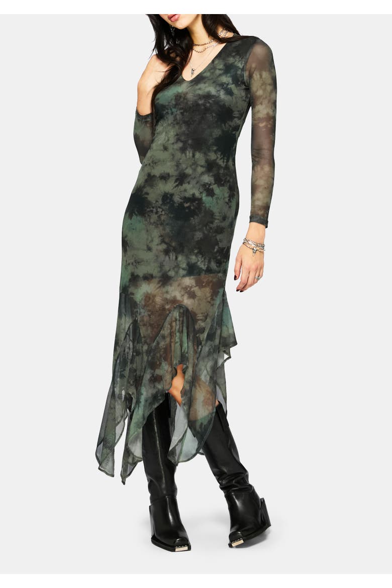 Nova Mesh Long Sleeve Tie Dye Maxi Dress, Alternate, color, Green