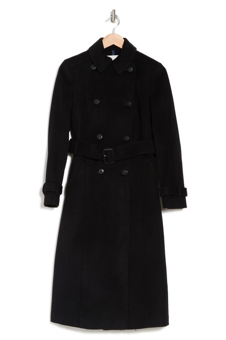 Slick Belted Double Breasted Trench Coat, Alternate, color, BLACK
