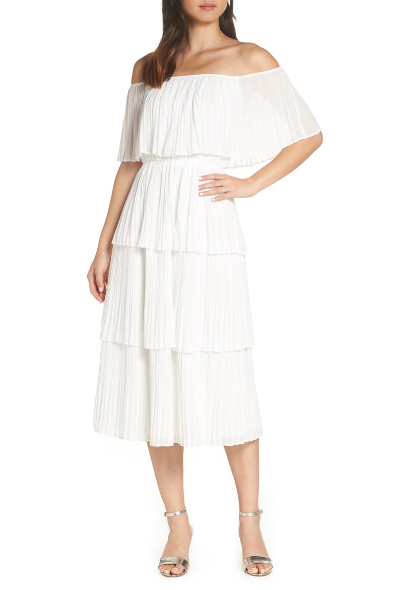 Gala Ready Off the Shoulder Dress, Main, color, WHITE