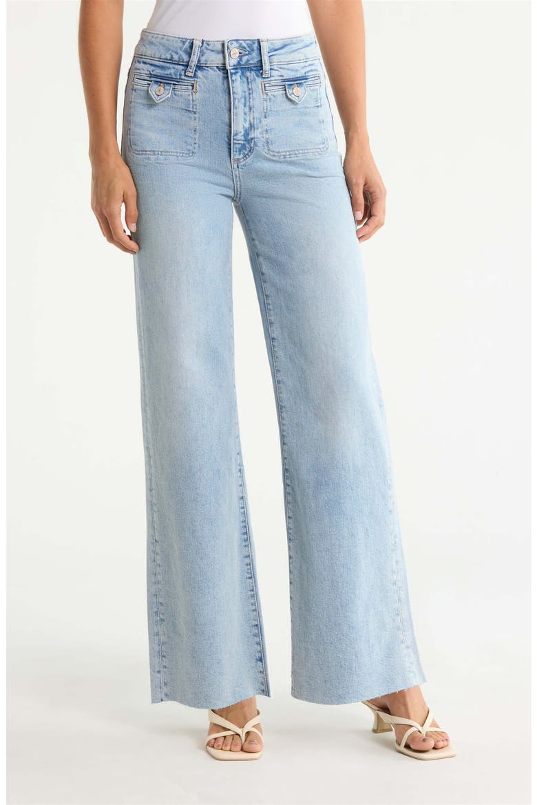 Anessa Button Pocket High Waist Raw Hem Wide Leg Jeans, Main, color, CANOGA