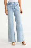 PAIGE Anessa Button Pocket High Waist Raw Hem Wide Leg Jeans