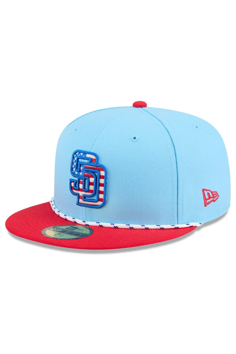 Men's New Era Light Blue/Red San Diego Padres 2025 Fourth of July 59FIFTY Fitted Hat, Alternate, color, Light Blue