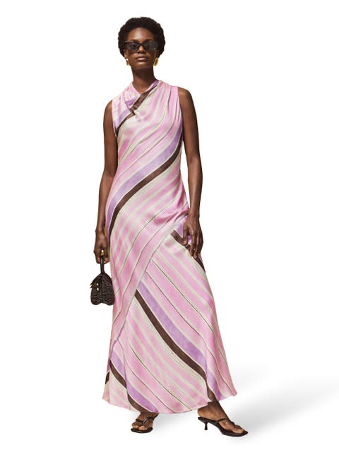 Phoebe Stripe Cowl Neck Satin Dress