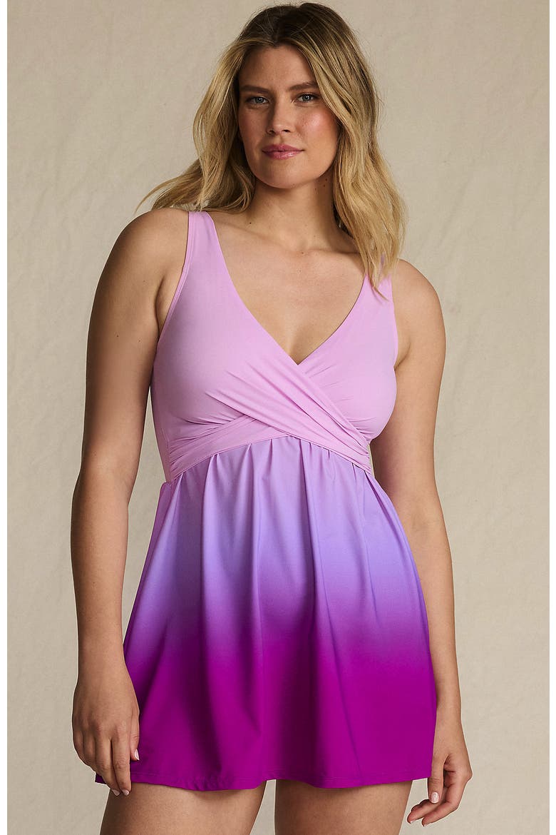 New SlenderSuit Wrap Swim Dress Swimsuit Print, Main, color, Crimson Rose/Purple Ombre
