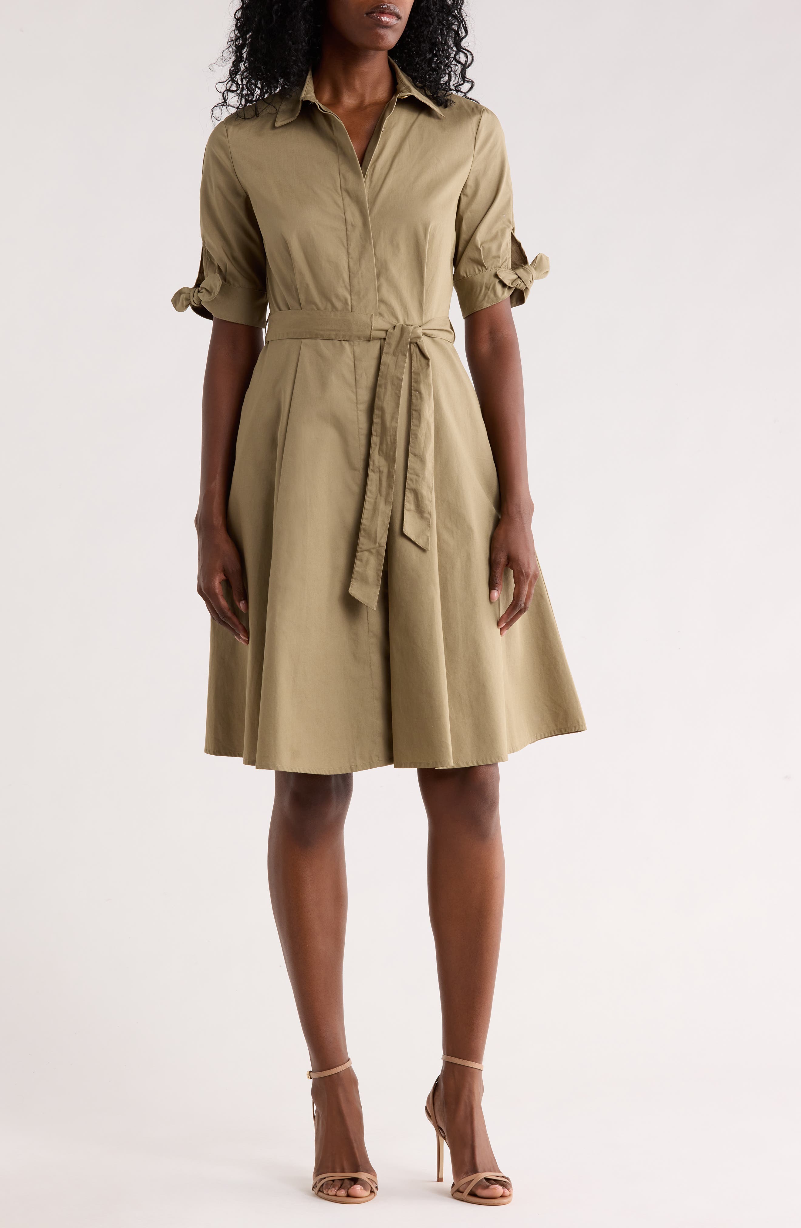 Solid Cotton Shoulder Tie Shirtdress - image 3