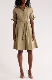 Calvin Klein Solid Cotton Shoulder Tie Shirtdress