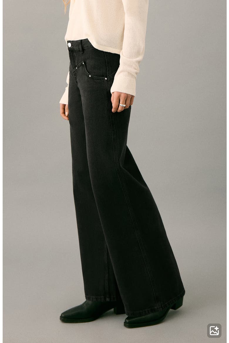 Studded Low Rise Wide Leg Jeans, Main, color, BLACK DENIM