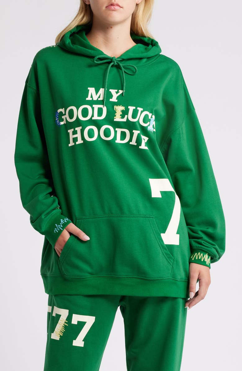 THE MAYFAIR GROUP My Good Luck Cotton Blend Hoodie, Main, color, 