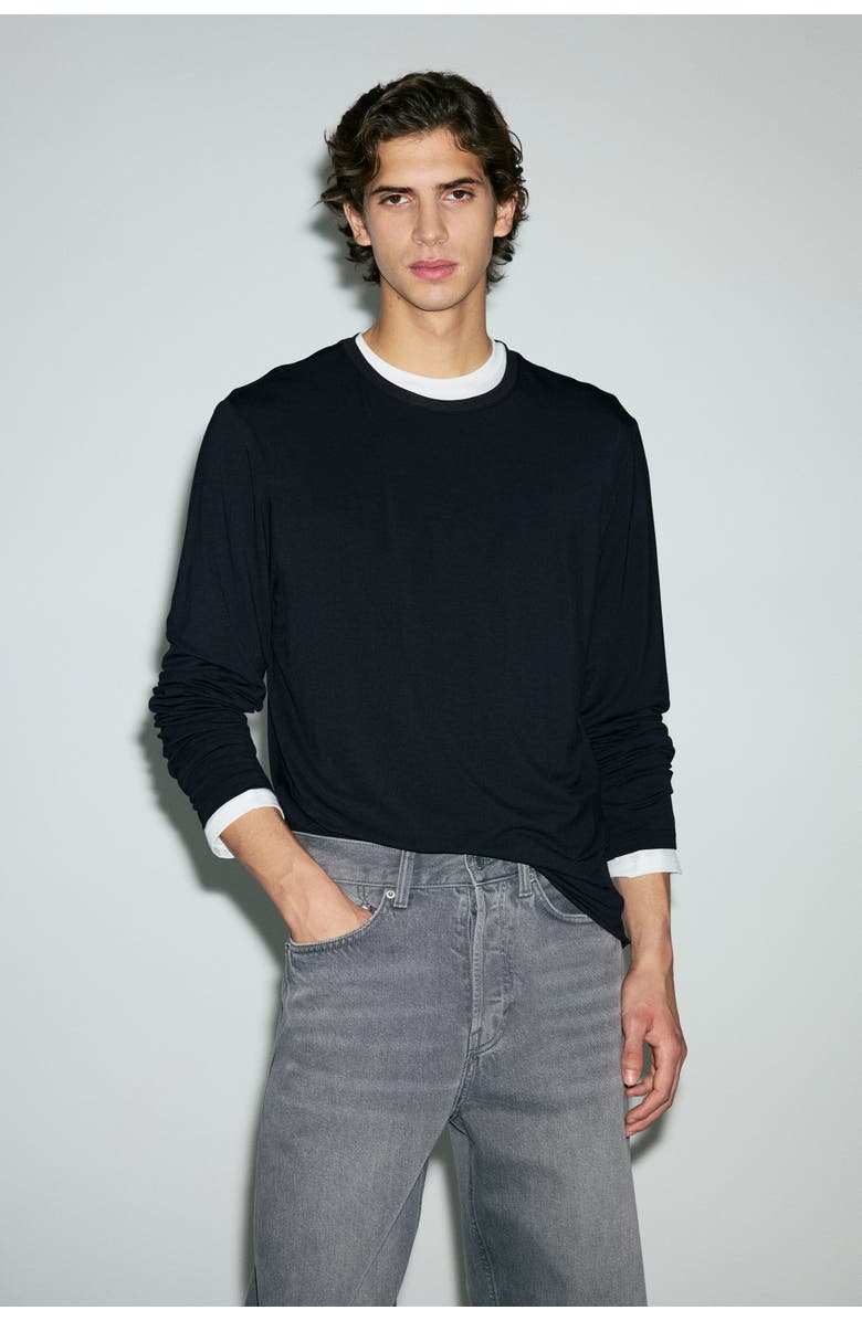 H&M Warming Regular Fit Long-sleeved T-shirt, Alternate, color, Black