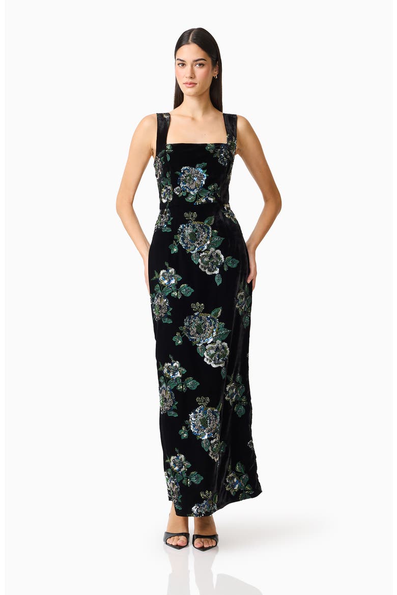 Clio Rhinestone Sleeveless Gown, Alternate, color, BLACK/ GREEN