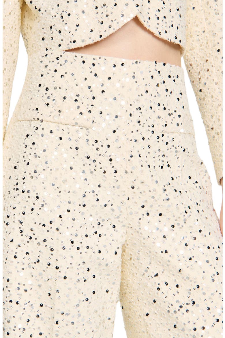 Sequin straight-leg cotton trousers, Alternate, color, Ecru