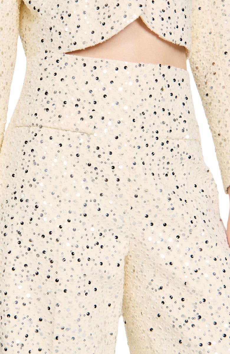SANDRO Sequin straight-leg cotton trousers, Alternate, color, Ecru