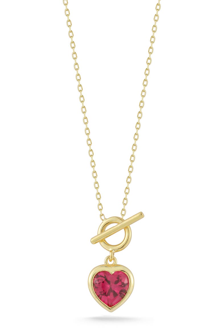 Cubic Zirconia Heart Toggle Pendant Necklace, Main, color, GOLD/ RED