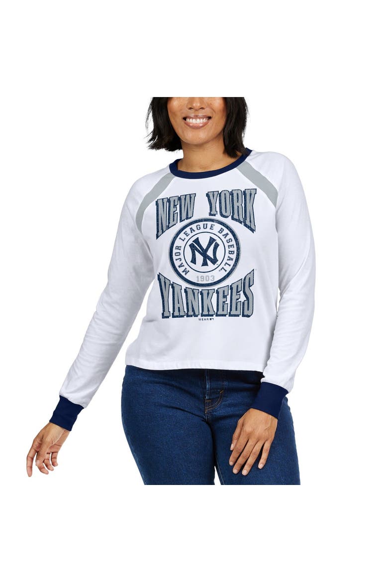 Women's WEAR by Erin Andrews White New York Yankees Raglan Long Sleeve T-Shirt, Alternate, color, White