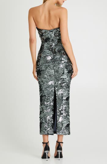 Leslie Pattern Sequin Strapless Gown