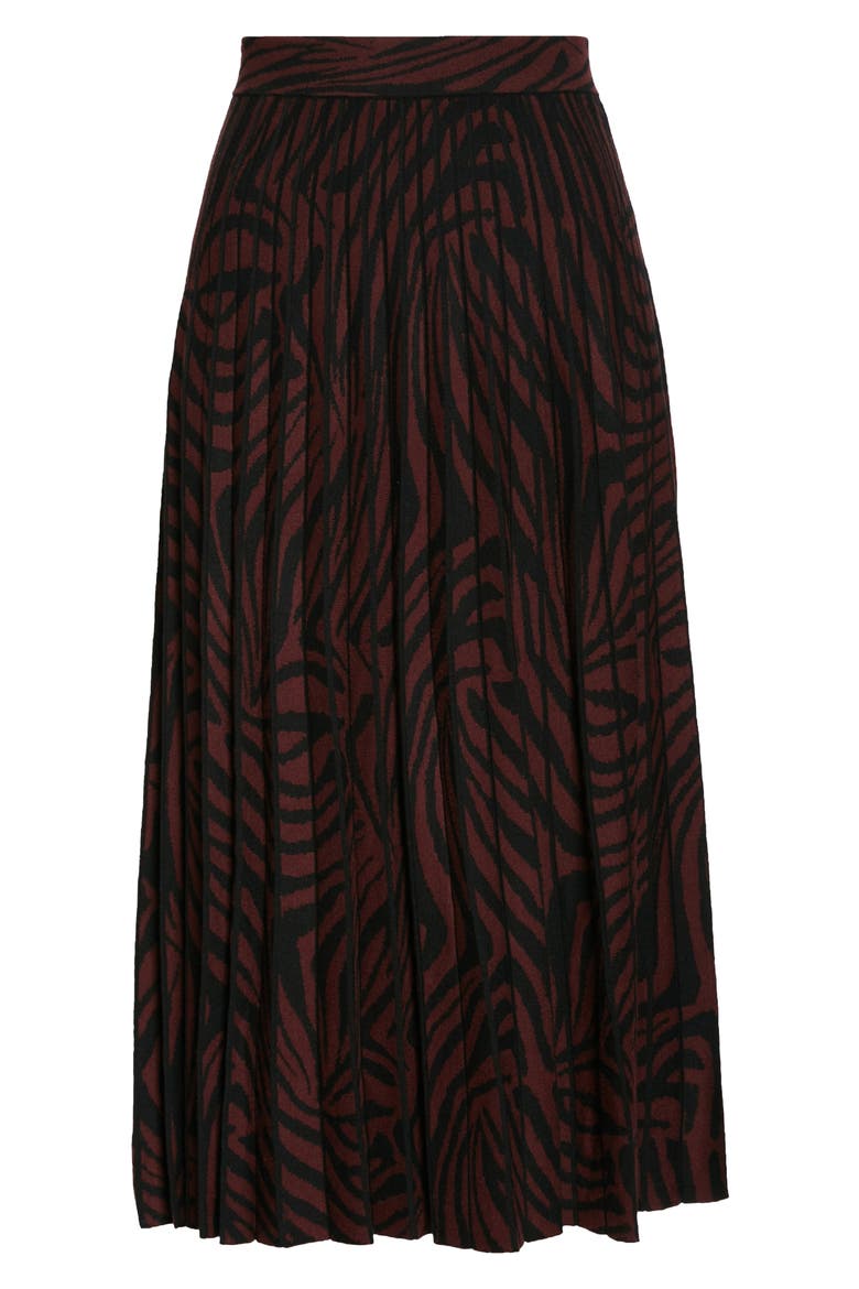 Pleated Zebra Print Skirt, Alternate, color, OXBLOOD
